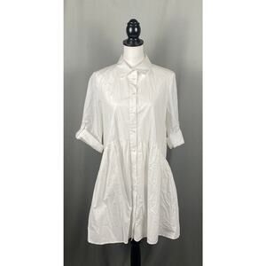 Madewell Dress Medium White Button Front Mini Poplin Summer Flowy NWT NS126
